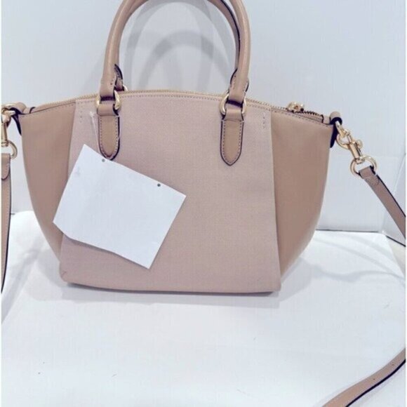 Coach Elise Badge Jacquard Chalk Taupe Satchel Shoulder Bag, purse, - Picture 7 of 12